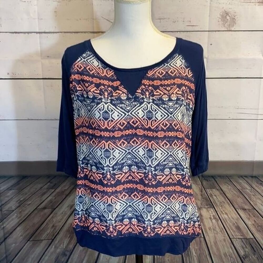 Jolt‎ Tee Shirt Top Womens Medium Geometric Chiffon Blouse Contrast